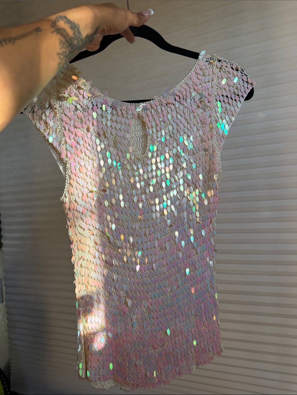Vintage Y2K Iridescent Paillette Mesh Festival Blouse - Picture 15 of 16